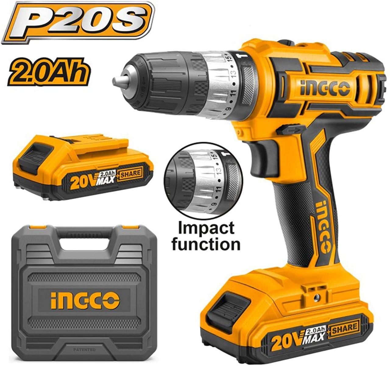 81fb0a7f-9a36-444a-be67-e438fcb4c19c.jpg Ingco 20V Cordless Drill with Hammer function - Image 1