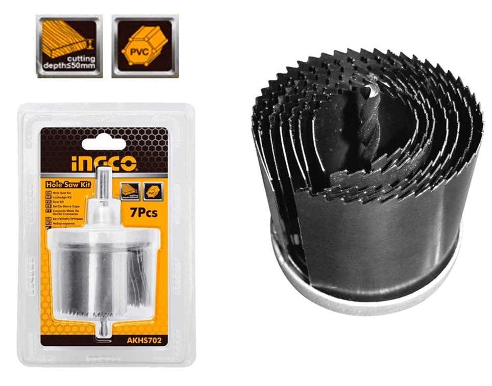 INGCO-AKHS702-7pcs-hole-saw-set-1.webp Ingco 7pcs hole saw set - Image 1
